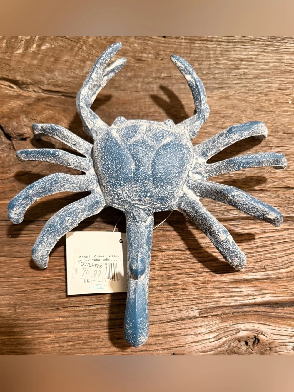 NWT Indaba Trading Coastal Cast Iron Blue Crab Wall Hook - Decorative Home Decor